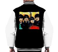 ICONS MERCH The Beatles Bowl Cuts Men's Varsity Jacket Original Portrait by Sidney Maurer Jet Black Arctic White (L)