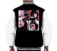 ICONS MERCH The Beatles Let It Be Men's Varsity Jacket Original Portrait by Sidney Maurer Jet Black Arctic White (XL)