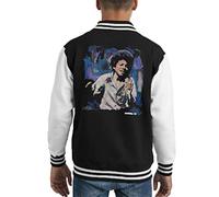 ICONS MERCH Young Michael Jackson Kid's Varsity Jacket Portrait by Sidney Maurer Jet Black Arctic White(L)
