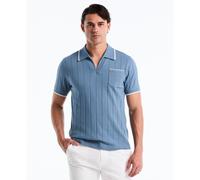 Icons Open Collar Ribbed Polo Shirt In Copen Blue