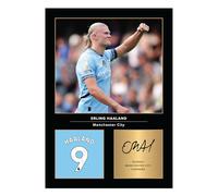 Icons Wall Art - Erling Haaland Manchester City A4 Printed Photo Display - Digitally Reproduced Signature - Football/Soccer Fan Gift - Unframed Man City Memorabilia Poster