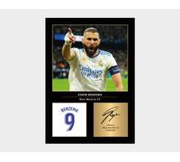 Icons Wall Art - Karim Benzema Real Madrid A4 Printed Photo Display - Digitally Reproduced Signature - Football/Soccer Fan Gift - Unframed Real Madrid Memorabilia Poster