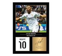 Icons Wall Art - Kylian Mbappe Real Madrid A4 Printed Photo Display - Digitally Reproduced Signature - Football/Soccer Fan Gift - Unframed Real Madrid Memorabilia Poster