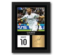 Icons Wall Art - Kylian Mbappe Real Madrid A4 Printed Photo Display - Digitally Reproduced Signature - Football/Soccer Fan Gift - Framed Real Madrid Memorabilia Poster