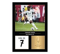 Icons Wall Art - Vinicius Jr Real Madrid A4 Printed Photo Display - Digitally Reproduced Signature - Football/Soccer Fan Gift - Unframed Real Madrid Memorabilia Poster