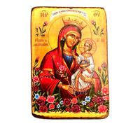 IconsGr Handmade Wooden Greek Christian Orthodox Wood Icon of Virgin Mary The Unwithering Rose / A0