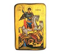 IconsGr Wooden Greek Christian Orthodox Wood Icon of Saint George Riding His Horse and Slaying the Beast / A0