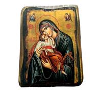 IconsGr Wooden Greek Christian Orthodox Wood Icon of Virgin Mary ans Jesus Christ / A0