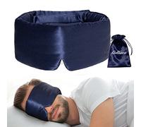iCooBreeze 100% Natural Silk Eye Mask for Women Men, Soft Pressureless Cooling Blackout Eye Covers for Sleeping, Large Size Sleep Mask fits All Heads Adjustable, 1PC, Navy Blue