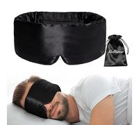 iCooBreeze 100% Natural Silk Eye Mask for Women Men, Soft Pressureless Cooling Blackout Eye Covers for Sleeping, Large Size Sleep Mask fits All Heads Adjustable, 1PC, Black