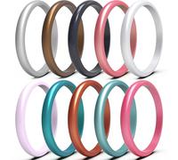 icooci 10 Pack Silicone Stackable Rings - Women's Modern Promise Rings, 2.5mm Wide, 2mm Thick, 6 - 6.5(16.5mm), Silicone, No Gemstone