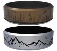 icooci 2/1 Paks Wilderness Collection Engraved Ring,Mountain, Forest ,coco,Silicone Ring for Men and Women - Silicone Wedding Band for Sports Activities, Breathable Comfort Fit, 7 - 7.5(17.3mm