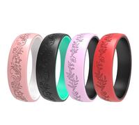 icooci 2/4/6 Packs Silicone Rings for Women - Soft & Elegant with Laser-Engraved Floral Vines. Breathable, Comfort-First Design. Stackable, Lightweight Rubber Wedding Bands & Engagement Rings., 11
