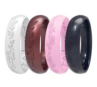 icooci 2/4/6 Packs Silicone Rings for Women - Soft & Elegant with Laser-Engraved Floral Vines. Breathable, Comfort-First Design. Stackable, Lightweight Rubber Wedding Bands & Engagement Rings., 10