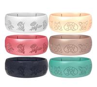 icooci 2/4/6 Packs Silicone Rings for Women - Soft & Elegant with Laser-Engraved Floral Vines. Breathable, Comfort-First Design. Stackable, Lightweight Rubber Wedding Bands & Engagement Rings., 9
