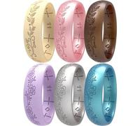 icooci 2/4/6 Packs Silicone Rings for Women - Soft & Elegant with Laser-Engraved Floral Vines. Breathable, Comfort-First Design. Stackable, Lightweight Rubber Wedding Bands & Engagement Rings., 7