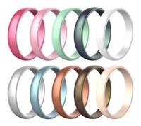 icooci 4 Packs Silicone Rings for Women, 5.5 mm Metallic Rubber Wedding Bands Stackable Ring, 7 - 7.5(17.3mm), Silicone, No Gemstone