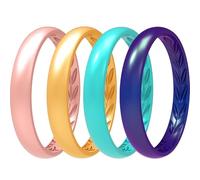 icooci 4 Packs Silicone Wedding Rings for Women, 3.5mm Thin Rubber Wedding Bands Stackable Ring, Inner Breathable Olive Leaves Design, 10 - 10.5(19.8mm), Silicone, No Gemstone