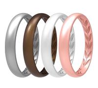 icooci 4 Packs Silicone Wedding Rings for Women, 3.5mm Thin Rubber Wedding Bands Stackable Ring, Inner Breathable Olive Leaves Design, 10 - 10.5(19.8mm), Silicone, No Gemstone