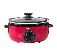 ICOOK USC-35-OP001RD 3.5 Quart Slow Cooker ,Aluminium Sear/Sauté Stew Pot Stovetop safe,Dishwasher Safe,Glass Lid,Adjustable Temp,Food Warmer,Red