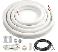 ICOOL 16 Ft. Mini Split Line Set, 1/4" & 3/8" O.D. Twin Copper Pipes, 3/8" Thickened PE Insulated Coil Copper Line for Air Conditioner HVAC Refrigeration and Heating Equipment, with Fittings