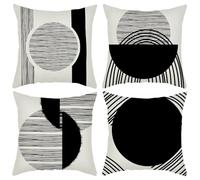 IcosaMro Boho Pillow Covers 18x18 Set of 4, Mid Century Black and White Modern Geometric Cotton Linen Throw Pillow Case Decorative Cushion Cover with Zipper for Outdoor Indoor, Black Stripe