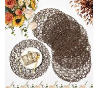 IcosaMro Brown Round Placemats Set of 6 for Dining Table, 13 Inches Paper Woven Boho Small Decorative Tan Circle Place Mat for Wedding Christmas Thanksgiving Day Holiday Dinner, Tan Brown