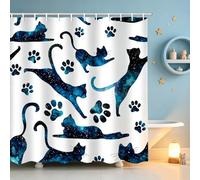 IcosaMro Cat Shower Curtain for Bathroom Starry Night Funny Cute Cat Decor