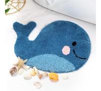 IcosaMro Cute Soft Bath Rug, Blue Whale Fluffy Microfiber Non Slip Peach Decor Absorbent Machine-Washable Bath Mat, 16x24 Inches