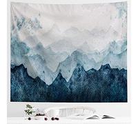 IcosaMro Mountain Tapestry Watercolor Nature Wall Hanging for Bedroom [Double-Folded Hems] Landscape Green Trees Scenery Wall Blanket for Living Room Dorm, 51x60, Blue