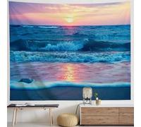 IcosaMro Ocean Tapestry Wall Hanging, Sea Beach Wave Sun Cloud Landscape Scenery Nature Wall Art [Double-Folded Hems] Bohemian Home Decor for Bedroom, Dorm, College, Living Room, 51x60, Blue