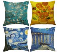 IcosaMro Throw Pillow Covers Set of 4 Famous Painting Art 18x18 Decorative Pillow Cases Square Zippered Cotton Linen Cushion Cover Room Sofa Decor
