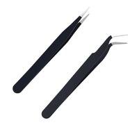 iCovalescent 2 Pcs Eyelash Extension Tweezers, Stainless Steel Straight and Curve Tip Tweezers, Nail Art Tweezers for Craft, Makeup Tools(Black)