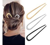 iCovalescent 3pcs French Hair Pins, Metal U Shaped Hair Fork, French Twist Hair Pins for Women Girls Buns Hair Styling Accessories (1 Gold & 1 Silver & 1 Black)
