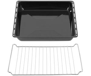 ICQN 42.2 x 37 cm Baking Trays & Grid Set, 4.5 cm Deep Enamelled Grease Pan and Chrome-Plated Oven Rack for Oven & Cooker, Scratch-Resistant & Rustproof, 422 x 370 x 4.5 mm