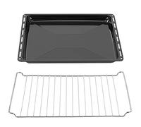 ICQN 445 x 375 x 35 mm grid baking tray set | suitable for whirlpool Ignis Bauknecht | enamelled | grease pan | chrome-plated oven rack and enamel baking tray for oven | grill rack 44.5x34 cm, black