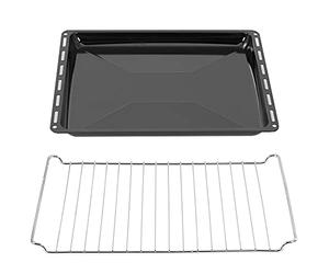 ICQN 445 x 375 x 35 mm grid baking tray set | suitable for whirlpool Ignis Bauknecht | enamelled | grease pan | chrome-plated oven rack and enamel baking tray for oven | grill rack 44.5x34 cm, black