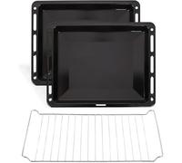 ICQN 460 x 370 x 30 mm Baking Tray Set with Grid, 2 x Enamelled Grease Pan and 1 x Grid for Oven, Scratch-Resistant and Rose-Free, 46 x 37 cm