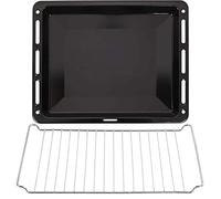 ICQN Baking Trays & Grid 460 x 370 x 30 mm Set, Enamelled, Grease Pan, Chrome-Plated, Oven Rack, Baking Tray for Oven & Hob, Grid Rack
