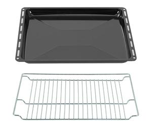 ICQN Baking Trays & Grid mm Set 465 x 370 x 30 mm, Enamelled Grease Pan, Chrome-Plated Oven Rack and Enamel Baking Tray for Oven and Hob, Grid 465 x 375 mm, Black