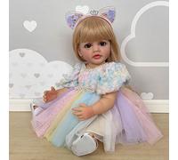 iCradle 22 inch 55cm Cute Girl Full Body Soft Vinyl Dolls Reborn Dolls Realistic Newborn Dolls Colorful Princess Dress Reborn Baby Dolls for Age 3+
