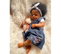 iCradle Lifelike Age 3+ Reborn Baby Dolls Black Girl 20Inch 50cm Realistic Sleeipng Newborn Baby Dolls African American Rooted Hair Real Life Baby Dolls Cloth Body Doll Toy for Kids +