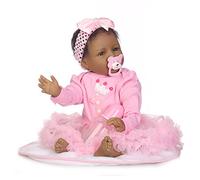 iCradle Real Life 22inch 55cm Reborn Baby Dolls Soft Silicone Realistic Looking Newborn Dolls Black Skin Princess Girl Indian African Style Baby Doll Toy for Ages 3+, Red