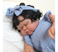 iCradle Reborn Babies 60cm-24 inch Rooted Hair Soft Boby Blue Dress Vinyl Realistic Newborn Dolls Real Handmade Dolls Baby For Age Three