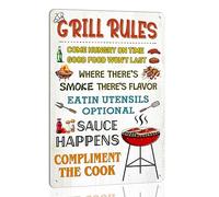 ICRAEZY Grill Rules Metal Sign BBQ Rules Funny Rules Tin Sign Wall Decor for Porch Backyard Home Bar Deck Kitchen Decorations Backyard Sign 8x12 Inch