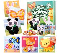 iCraftine Pom Poms Art & Crafts Kit for Kids Ages 2, 3, 4, 5, 6 - Easy Toddler Art Activity Craft for Kids Sensory Activities - Builds Fine Motor Skills & Hand-Eye Coordination - 6 Patterns