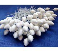 ICRAFY 50 White Lotus Cotton Stamen Pollen Flower Wire Stem Craft Artificial Scrapbook Floral Round Wire Stem Card, Size Diameter 10 mm.