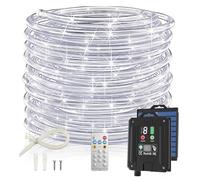 ICRGB Solar Rope Lights Outdoor, 72FT 200 LED Solar String Lights, IP67 Waterproof, 8 Modes, Garden Christmas Lights, Outdoor/Indoor, White LED, Remote Control, 1.08 lbs
