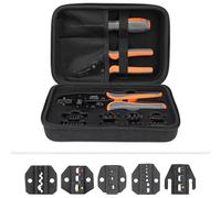 iCrimp Crimping Tool Set, Ratchet Crimper with 5 Changeable Dies & Wire Stripper, for Insulated/Non-Insulated Terminals, Ferrules, Sleeves, Includes EVA Storage Bag & Screwdriver