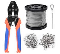 iCrimp CWR1522 Wire Rope Crimping Tool Set for 0.1-2.2mm Ropes, with Built-in Cutter, 250 Aluminum Sleeves, Wire Rope Cable, and thimbles for Precise swaging and Secure Ferrule Connections